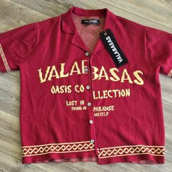 Valabasas Oasis Collection Button Up Shirt Red Gold Size M
