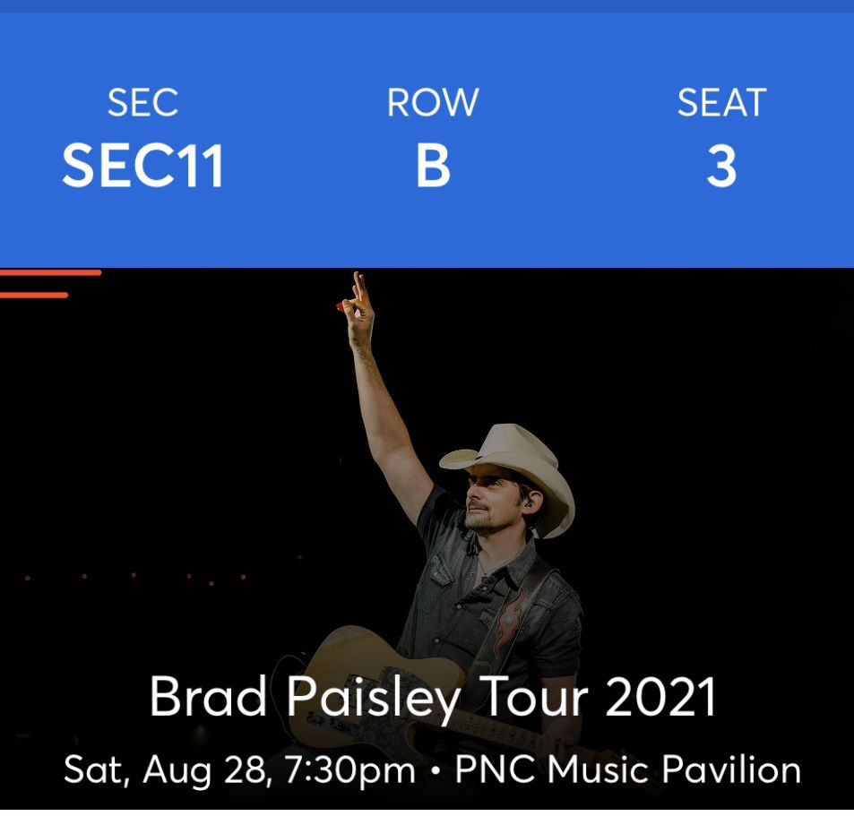X4 Brad Paisley tickets on 8/28 in Charlotte