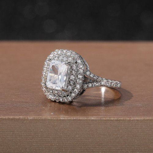"Double Layer Radiant Cut Pure CZ Beautiful Luxury Wedding Ring for Women, K856
 
  