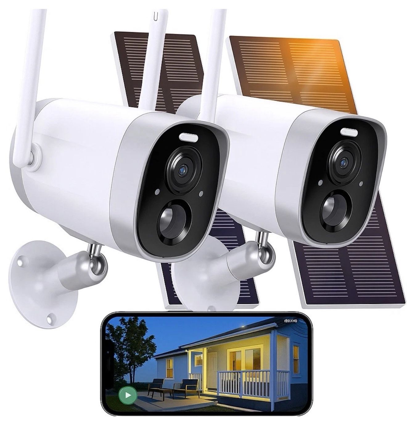 Set of 2 – Solar Powered Outdoor Security Cameras (New)