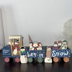 Vintage Christmas Wooden Train Snowmen Let It Snow Wards 11 Piece 11" Long #22 