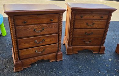 Pair of Wood 4-Drawer Nightstands