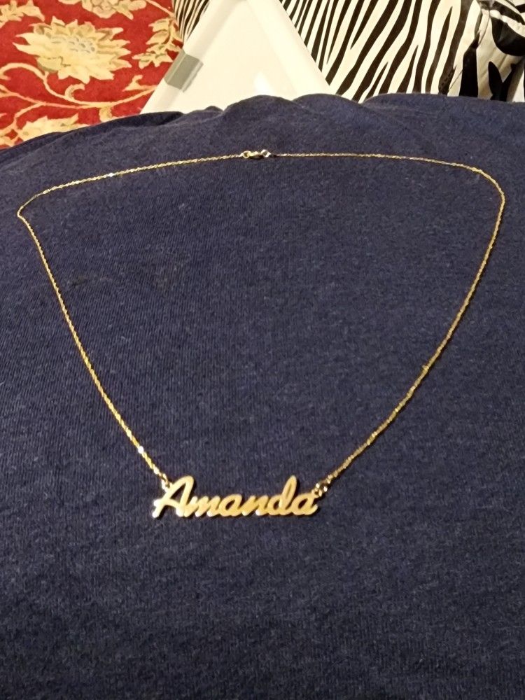 AMANDA NAME PLATE NECKLACE REAL GOLD