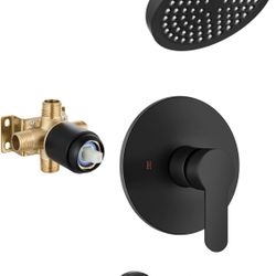 Shower Faucet Set with Valve, Tub Shower Faucet Set with 6-Inch Rain Shower Head and Tub Spout, Single Handle Bathtub Tul Faucet Set, Matte Black