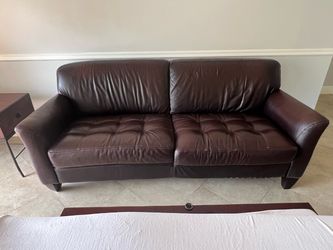 Dark Brown Leather Tufted Sofa