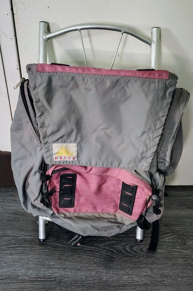 Vintage Kelty Backpack Gray Purple w/Aluminum Frame Hiking Small 4 Pockets