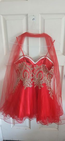 Red Short Formal Dress with Gold Embroidery