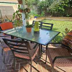 Outdoor Glass Patio Table With 6 Chairs Metal