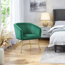 Green Accent Chair, Living Room Chair, Soft Velvet Barrel Armchair with Golden Metal Legs