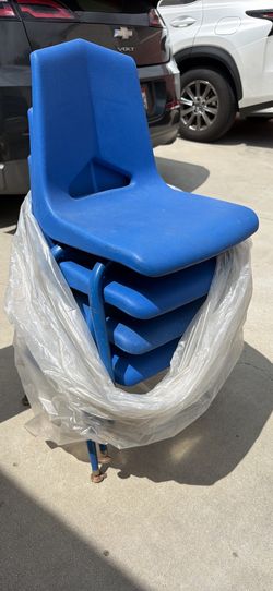 7 blue school chairs