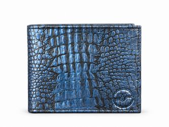 Blue Crocodile Embossed Leather Bifold Wallet