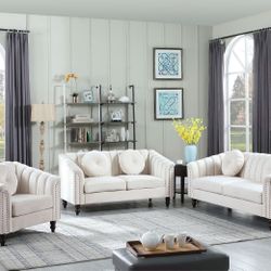 White Microfiber 3-Piece Couch Living Room Sofa Set