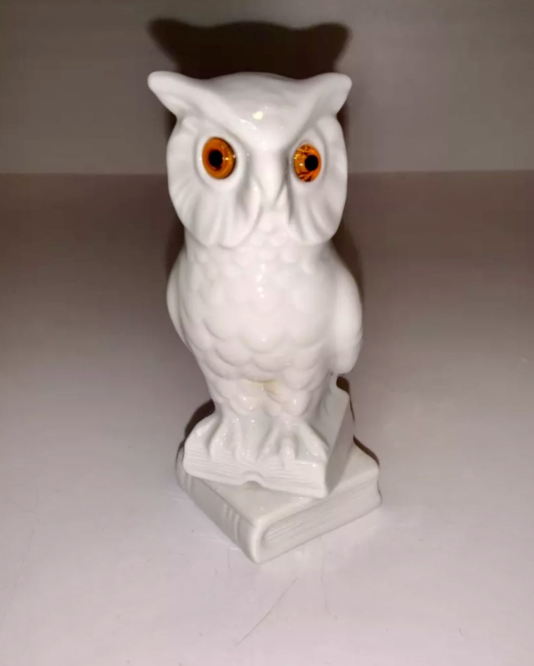 Vintage Owl White Porcelain Made in West Germany Eyes Orange Amber Eyes 4.25"