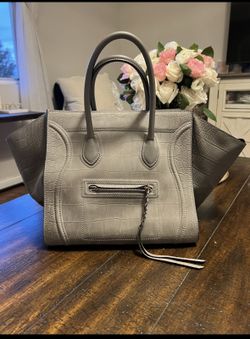 Celine Phantom Croc Embossed Bag In Grey