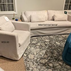 New khaki color fabric upholstered Sofa , loveseat and chair.