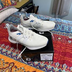 FootJoy Hyperflex Spike Golf Shoes Men, Size 10.5, White/Blue