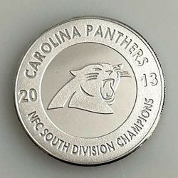 Highland Mint Carolina Panthers 2013 NFC South Division Champions 39mm Silver Plated Medallion Flip Coin Limited Edition Sports Memorabilia In Origina