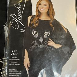 Adult Women's Salem Black Cat Halloween Easy Teacher Costume Poncho Top Shirt