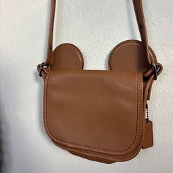 Coach x Disney Leather Crossbody with Mickey Ear Detail - Saddle Brown