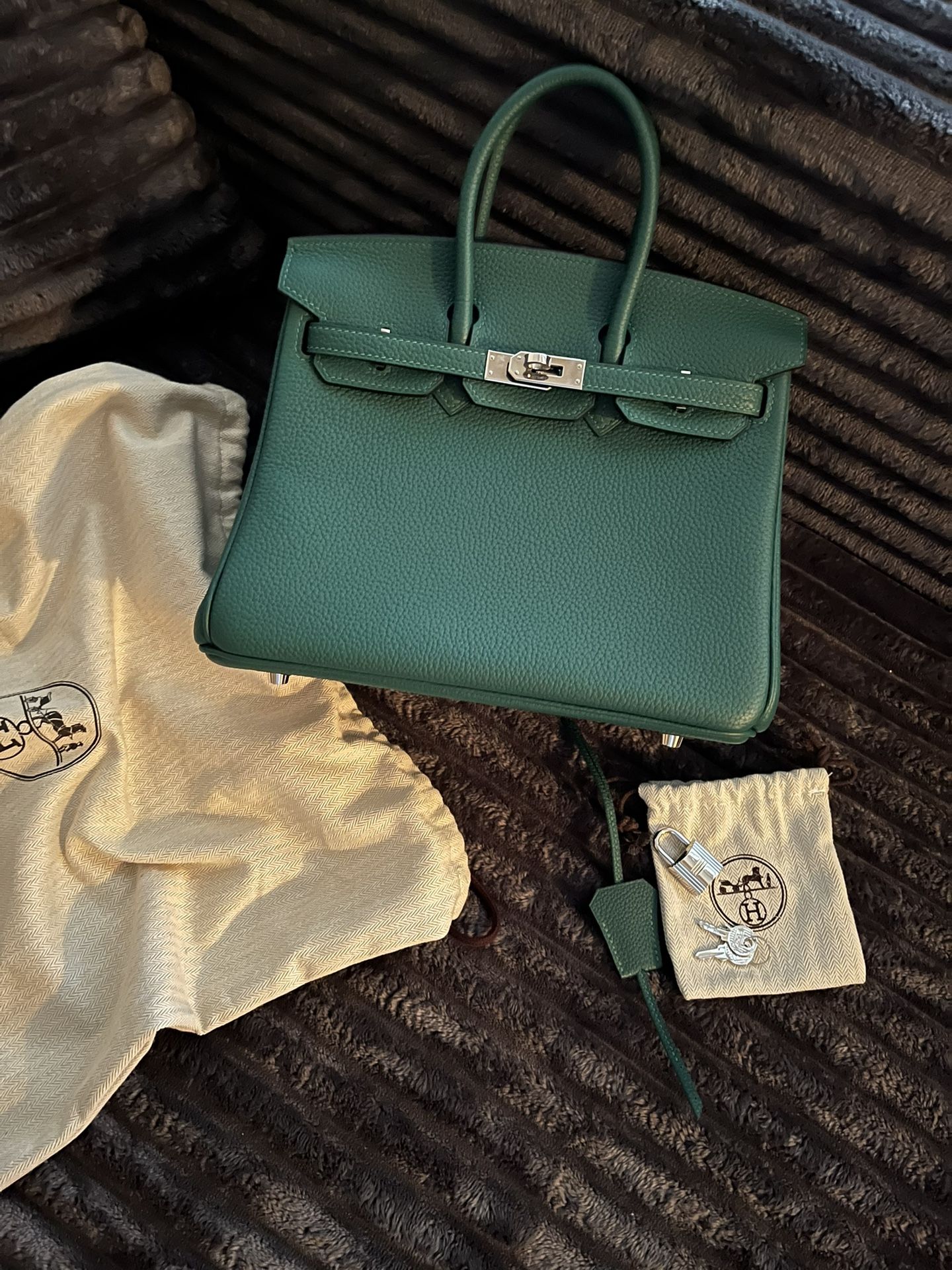 Birkin Green TogoLeather with Palladium Hardware. Excellent condition, comes with accessories.