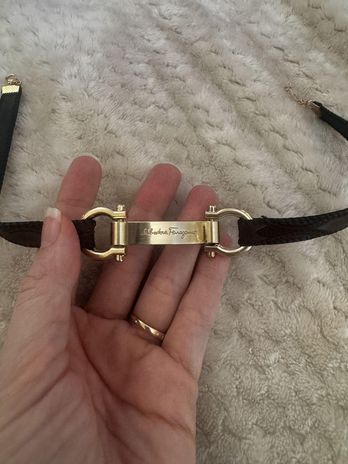 Salvatore Ferragamo Necklace Choker Brown Good Hardware Monogram