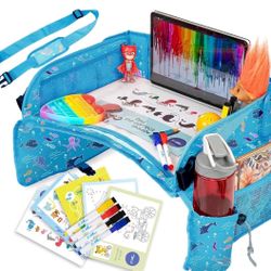 PILLANI Kids Travel Tray for Car - Car Seat Tray for Kids Travel, Road Trip Essentials Must Haves - Carseat Table Roadtrip Activities - Toddler Lap De