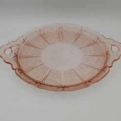 Gorgeous Jeannette Cherry Blossom Pink Depression Glass Cake Platter 