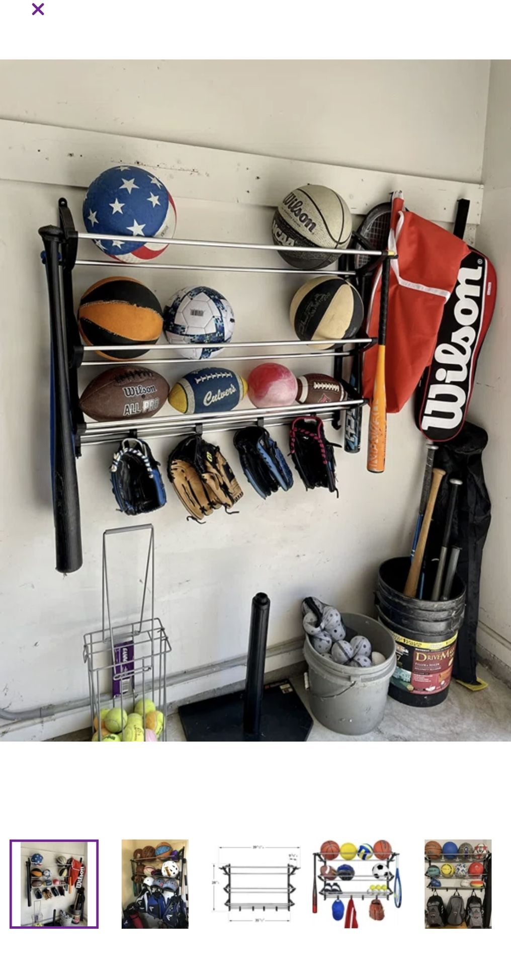 Sports Equipment Wall Mounted Rack