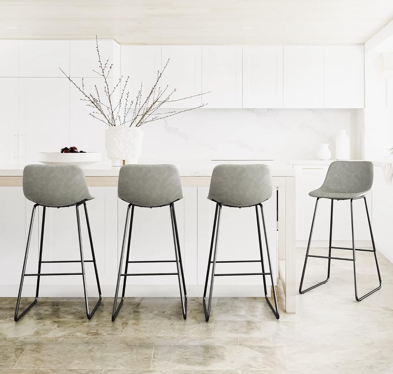 LUE BONA Bar Stools Set of 4, 30" ALX Faux Leather Barstools, Modern Counter Height Stools with Back and Metal Legs, Armless Counter Chairs for Kitche