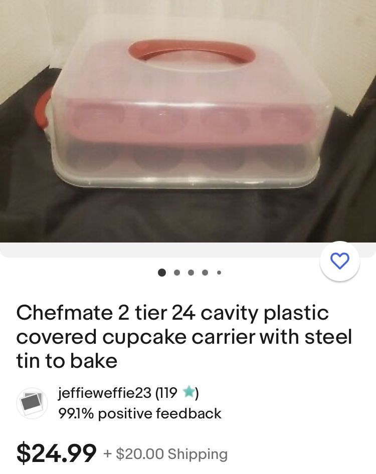 Chefmate 2 tier 24 cavity plastic covered cupcake carrier with steel tin to  bake