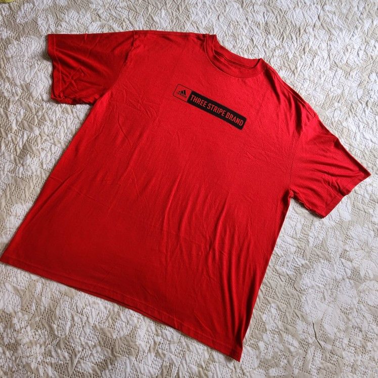 NWOT Adidas XL Red Three Stripe Brand Men's Short Sleeve T-Shirt cotton Logo