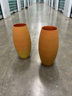 2 Orange Glass Vases