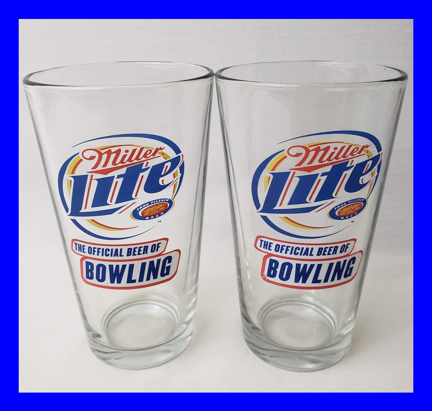 Set of Two Vintage Miller Lite Pint Glasses "Official Beer of Bowling"