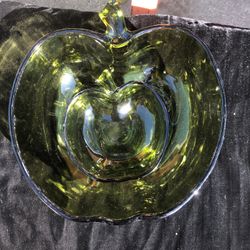Two Glass Green Apples Chips And Dip Bowls