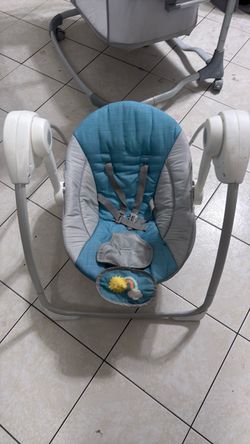 Ingenuity Sun Valley Canopy Portable Swing - Teal: Metal Material, 5-Point Harness, Battery Operated