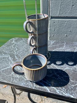 Stoneware Espresso Cups with Metal Rack