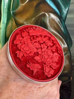 Cinnabar Carved Sterling Silver RING Fashion