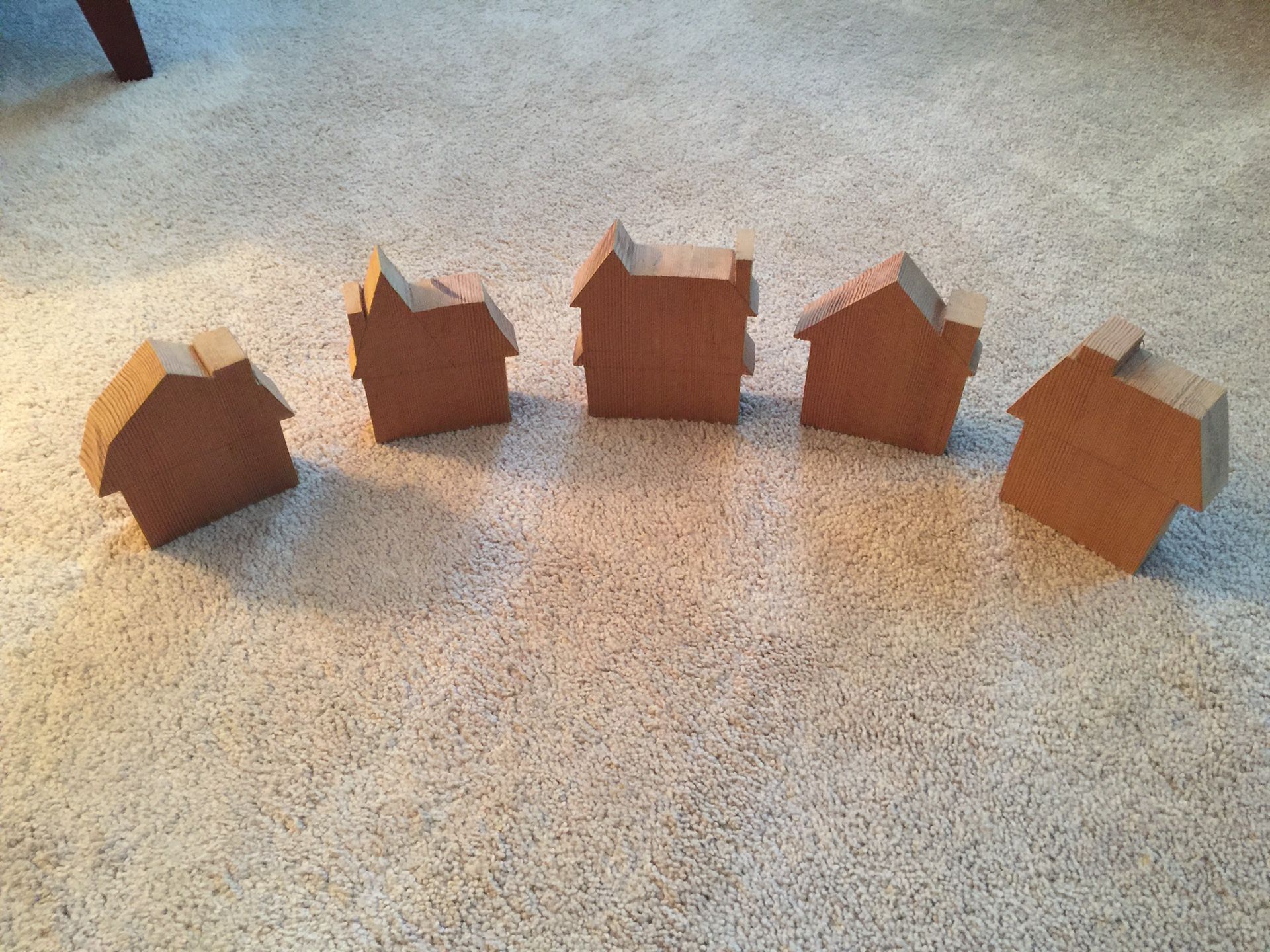 Set of five wooden house cut outs