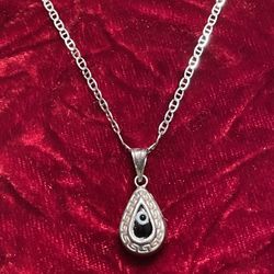 Silver Necklace With  🧿LUCKY🧿BLUE 🧿 EYES🧿Pendant 