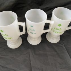 Vintage Milk Glass Irish Glasses / Mugs - Set of 3 -1970's
