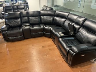 New Power 3 Reclining Sectional. Black Or Brown Leather. 97” X 97”. Free Delivery!