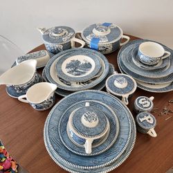 Currier & Ives Blue dishes - BIG set
