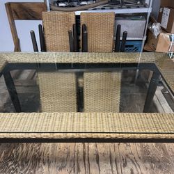Pier One Glass Table And Wicker Chair Set