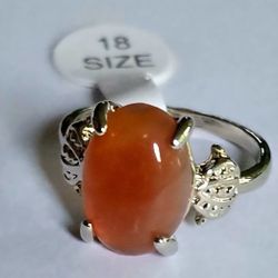 CARNELIAN PEACH NEW SIZE 8 TITANIUM FOREVER WEAR SILVER  POLISHED CABECHON RING