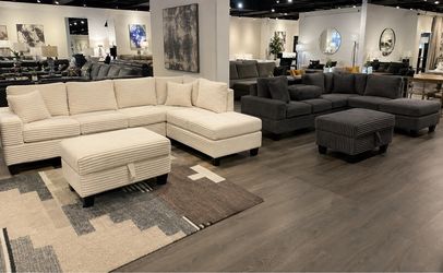 Cozy Corduroy Sectional – now with a FREE Storage Ottoman!