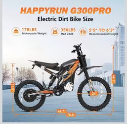 HAPPYRUN G300 Pro Electric Dirt Bike for Adults, 72V 30Ah Battery, 6500W Motor, 50 MPH Speed, 70 Mile Range, 350 Lbs Load Capacity, Hydraulic Brakes