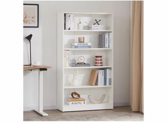 5 Shelf White Bookcase 60 inch Tall Wood Bookshelf for Bedroom