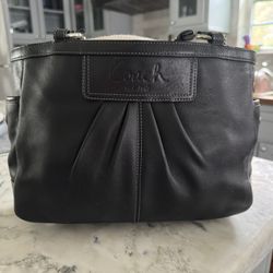 Coach Black Leather Pleated 