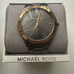 Michael Kors Men’s Slim Runway Gunmetal Three-hand Watch Mk8576