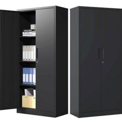 Lockable Cabinet Metal Storage Cabinet, 69" Locking Metal Storage Cabinet with 3 Adjustable Shelves,Black Metal Cabinet with 2 Doors and Lock for 